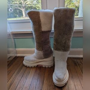 Free People Happy Thoughts Multi-colored Sherpa Leather Knee High Winter Boots